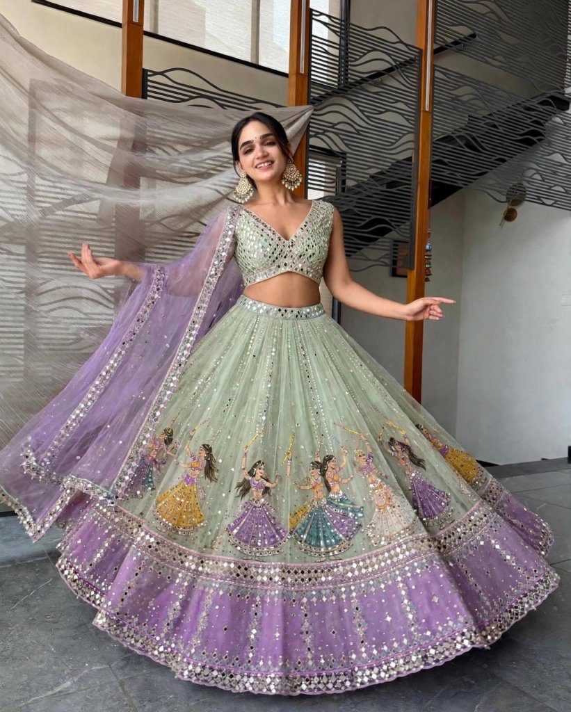 Pink Mirror Work Chaniya Choli