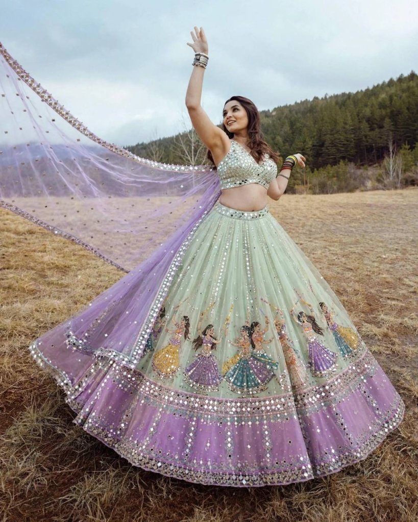 Pink Mirror Work Chaniya Choli