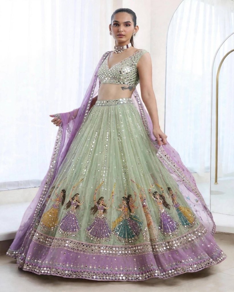 Pink Mirror Work Chaniya Choli