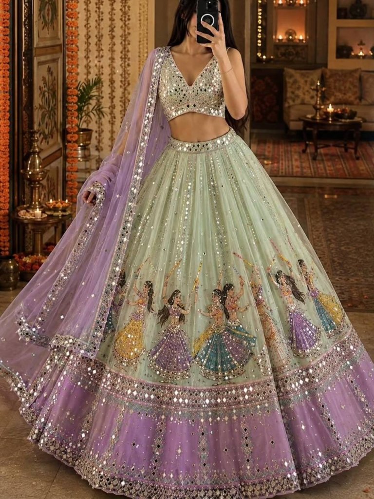 Pink Mirror Work Chaniya Choli
