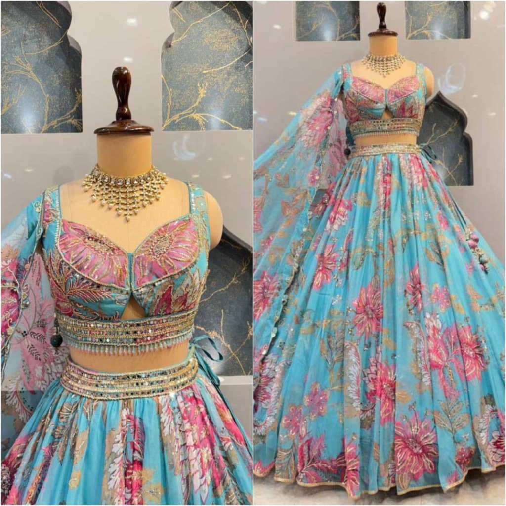 Royal Aqua Blossom Bridal Lehenga Choli