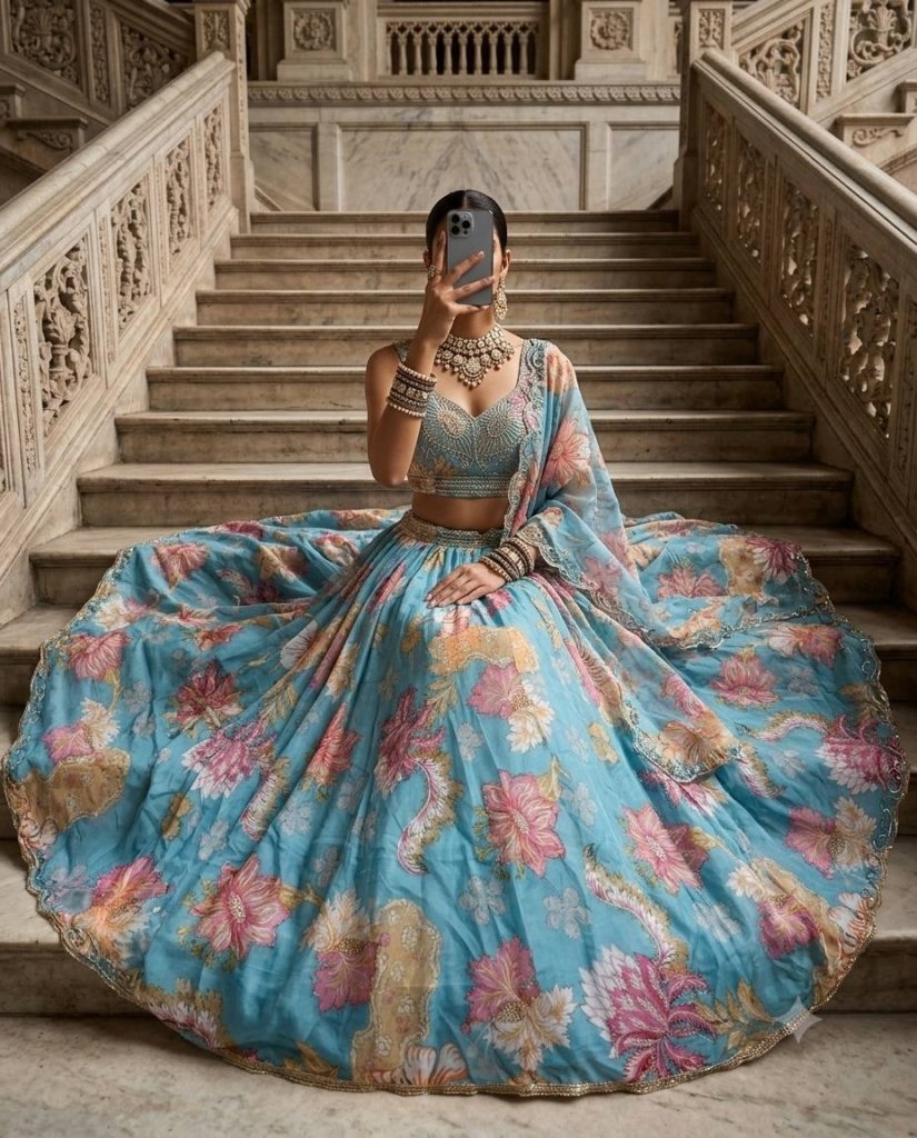 Royal Aqua Blossom Bridal Lehenga Choli