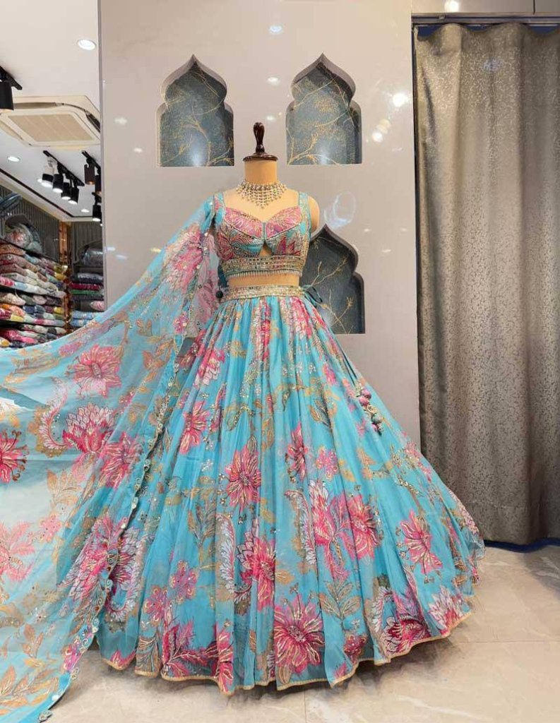 Royal Aqua Blossom Bridal Lehenga Choli
