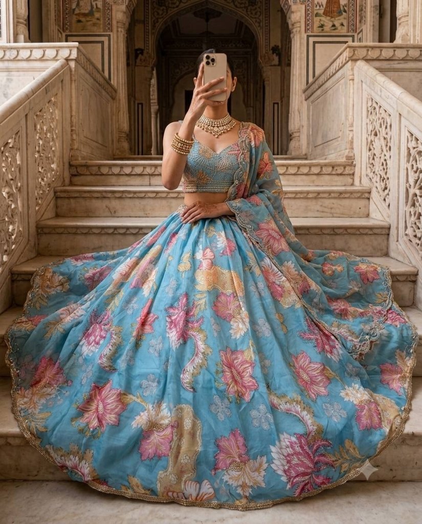 Royal Aqua Blossom Bridal Lehenga Choli