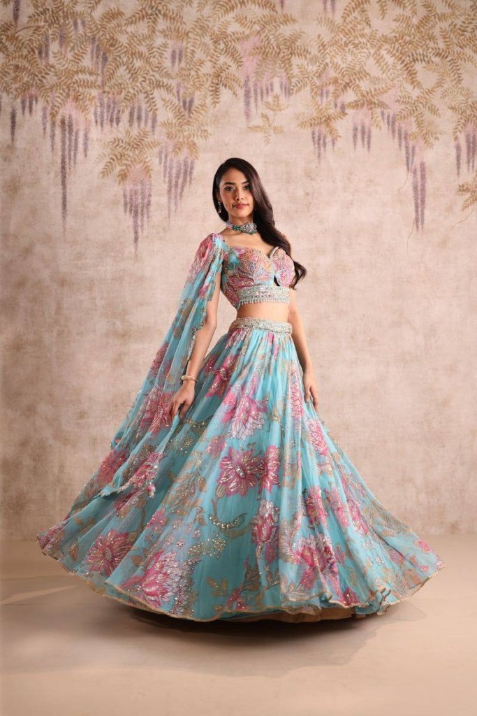 Royal Aqua Blossom Bridal Lehenga Choli