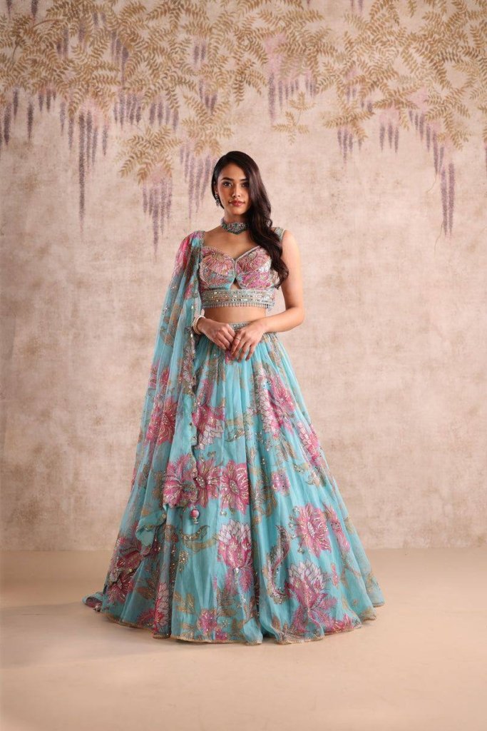 Royal Aqua Blossom Bridal Lehenga Choli