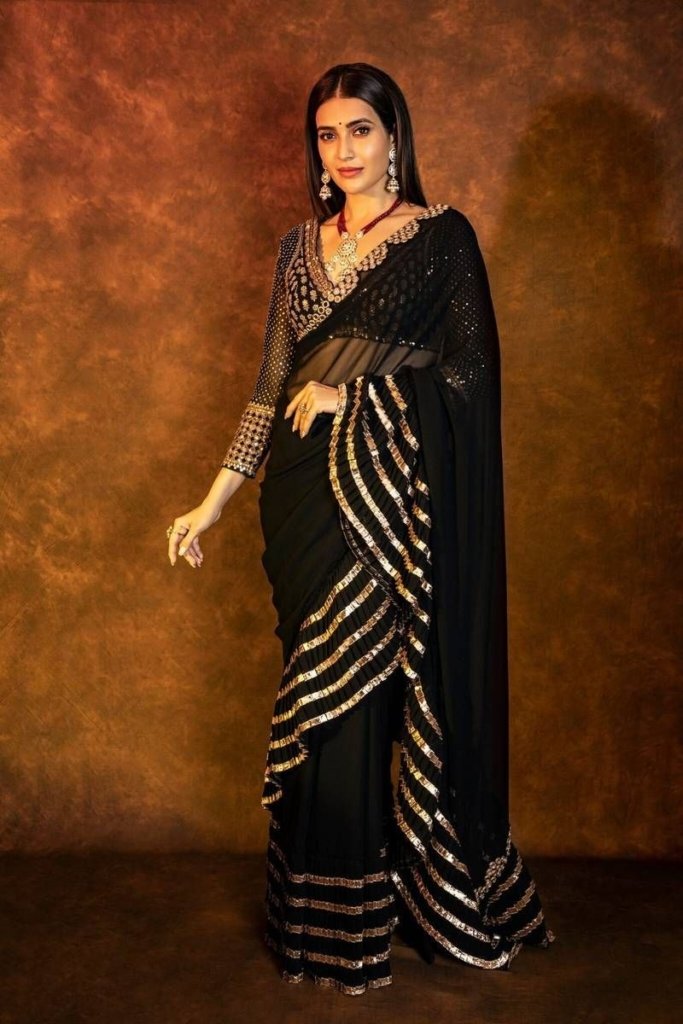 BOLLYWOOD SARI SEQUINS CRUSH PLEATED SAREE
