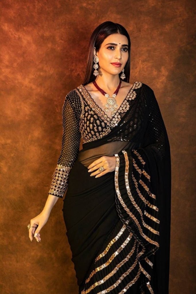 BOLLYWOOD SARI SEQUINS CRUSH PLEATED SAREE