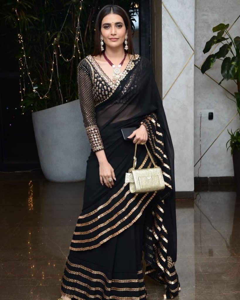 BOLLYWOOD SARI SEQUINS CRUSH PLEATED SAREE