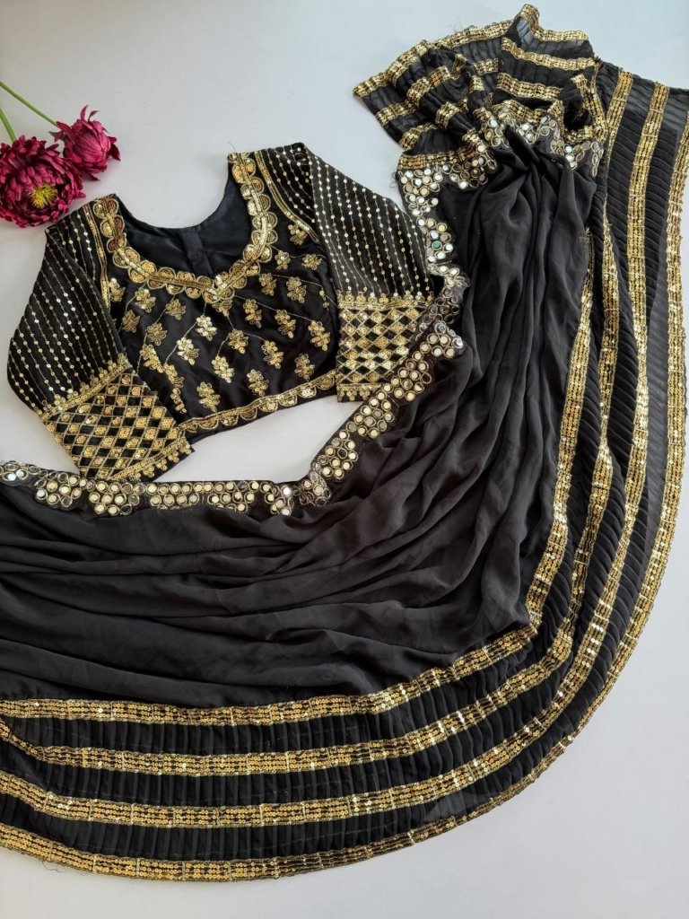 BOLLYWOOD SARI SEQUINS CRUSH PLEATED SAREE