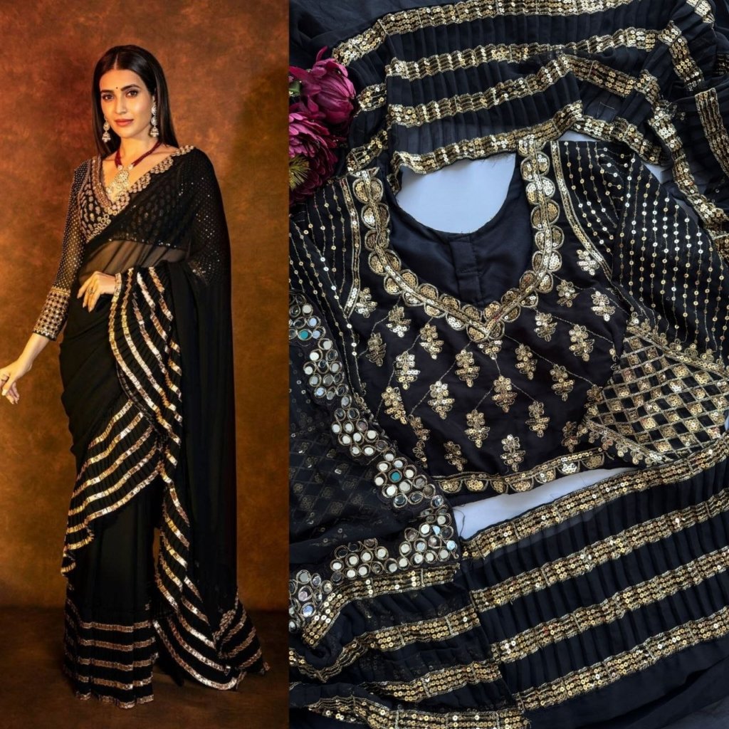 BOLLYWOOD SARI SEQUINS CRUSH PLEATED SAREE