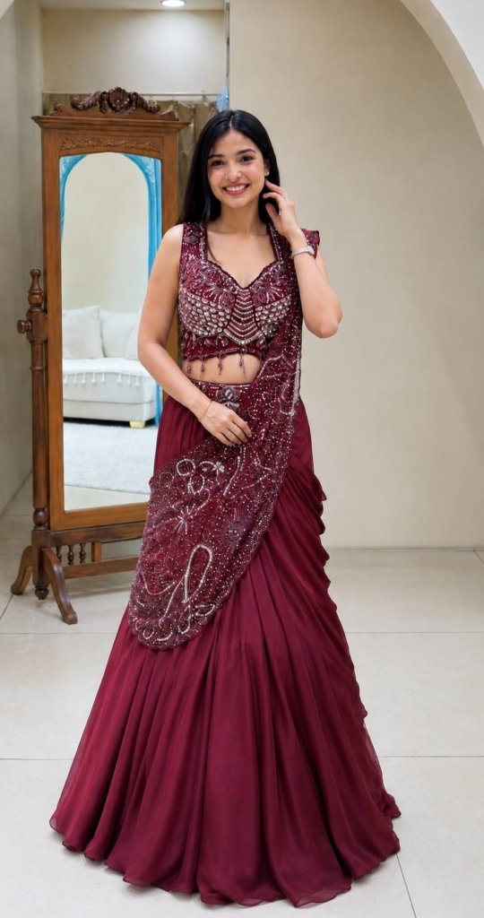 New Trending Lehenga Style Saree With Blouse  set  With Embroidery Work