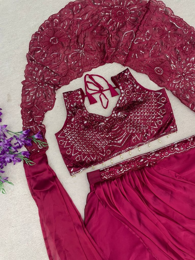 New Trending Lehenga Style Saree With Blouse  set  With Embroidery Work