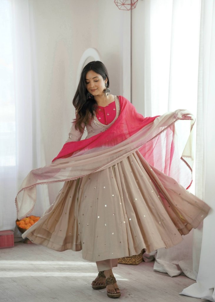 Beautiful Anarkali Real Mirror Designer Three Piece Set