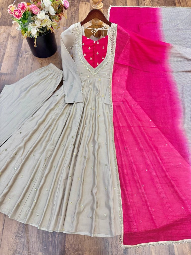 Beautiful Anarkali Real Mirror Designer Three Piece Set