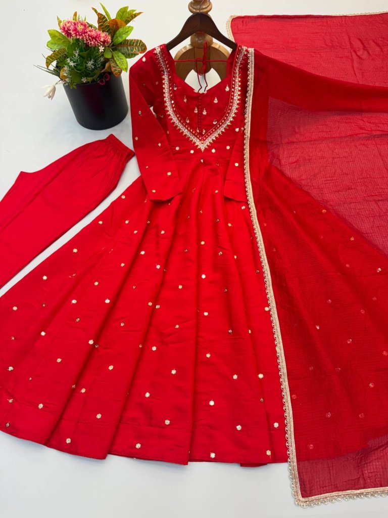 Beautiful Anarkali Real Mirror Designer Three Piece Set
