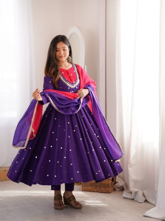 Beautiful Anarkali Real Mirror Designer Three Piece Set
