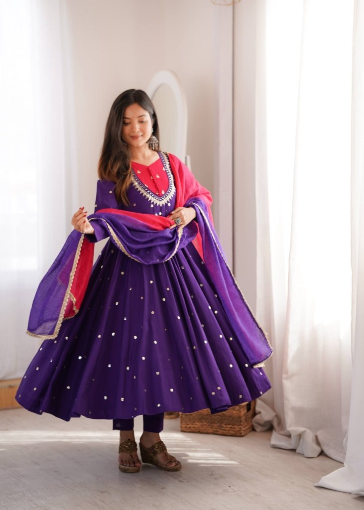 Beautiful Anarkali Real Mirror Designer Three Piece Set