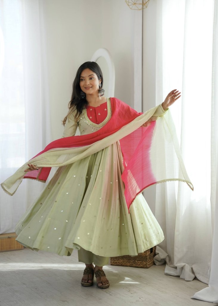 Beautiful Anarkali Real Mirror Designer Three Piece Set