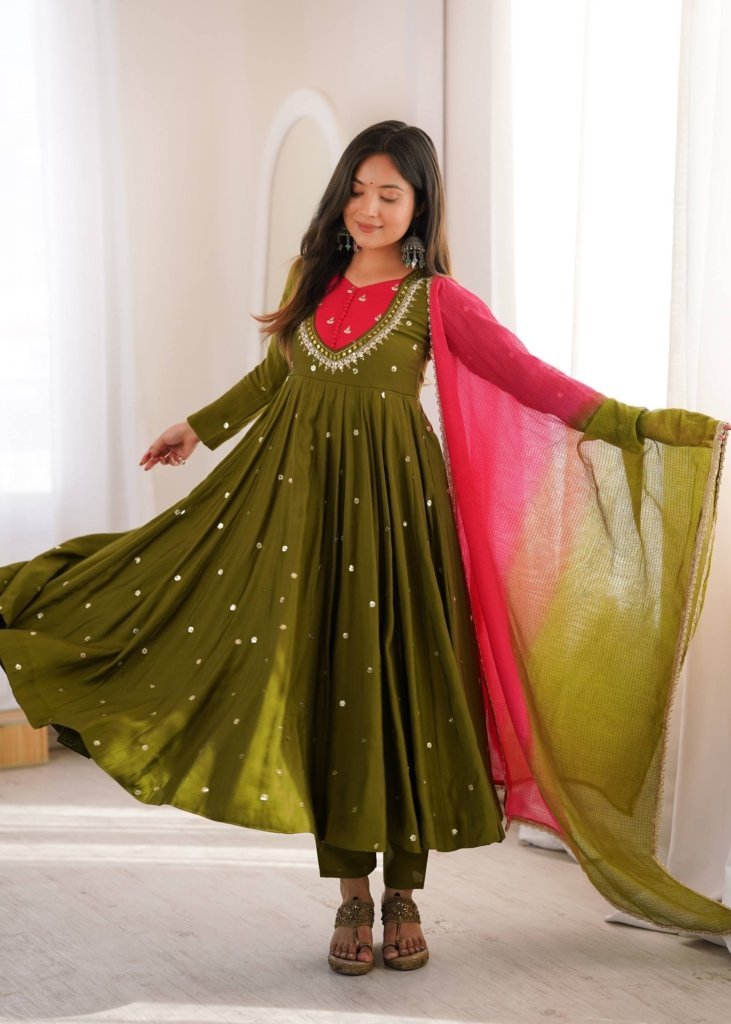Beautiful Anarkali Real Mirror Designer Three Piece Set