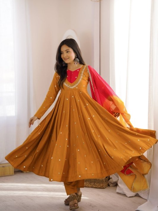 Beautiful Anarkali Real Mirror Designer Three Piece Set – view 8