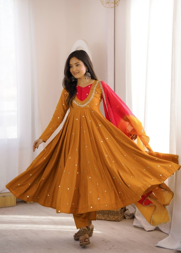 Beautiful Anarkali Real Mirror Designer Three Piece Set