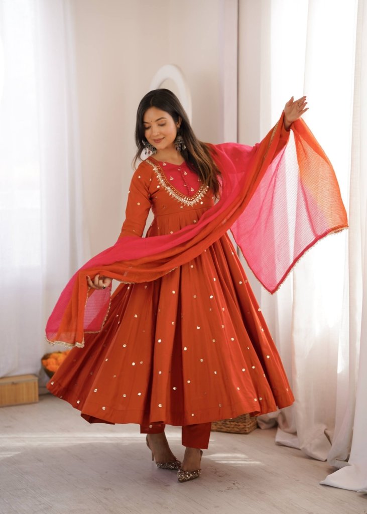 Beautiful Anarkali Real Mirror Designer Three Piece Set