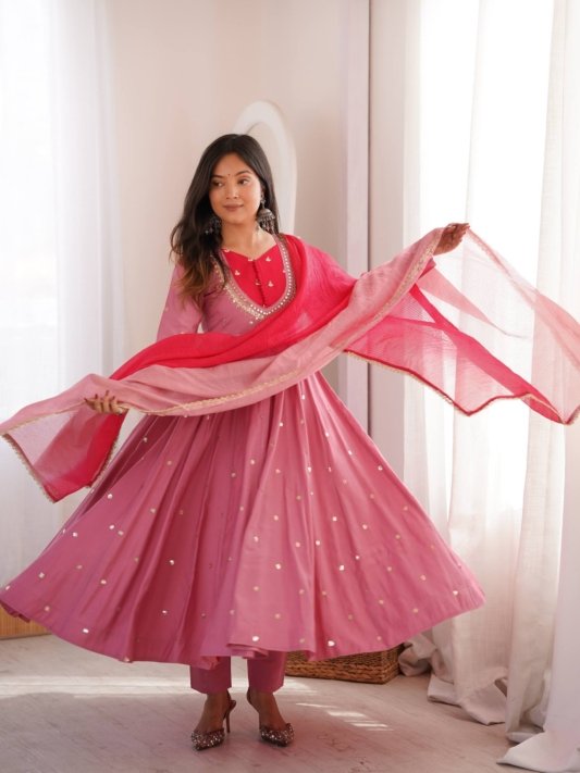 Beautiful Anarkali Real Mirror Designer Three Piece Set