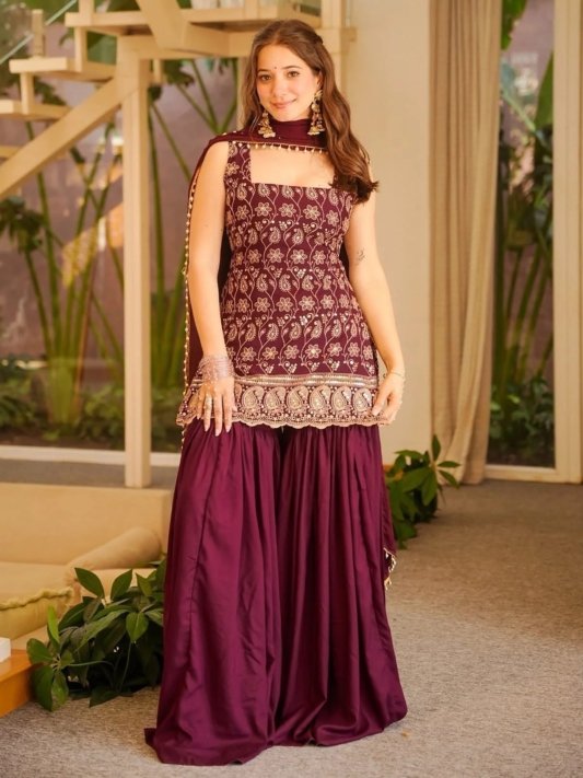 Green & maroon mango kurta set – view 8