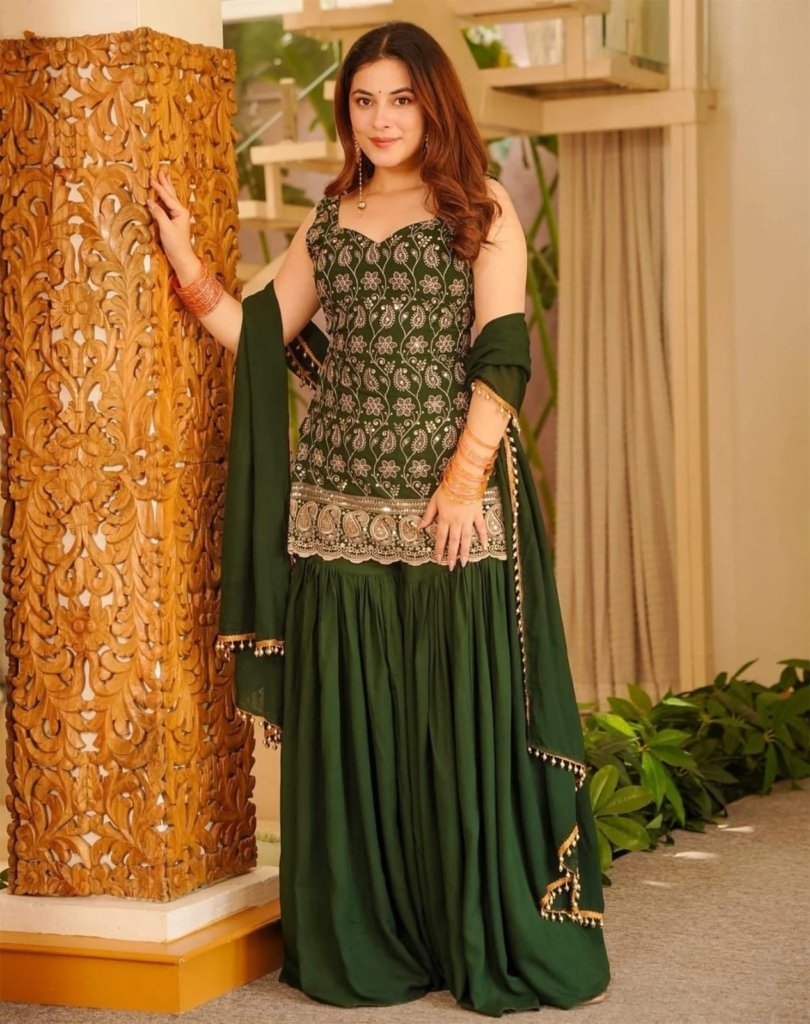 Green & maroon mango kurta set