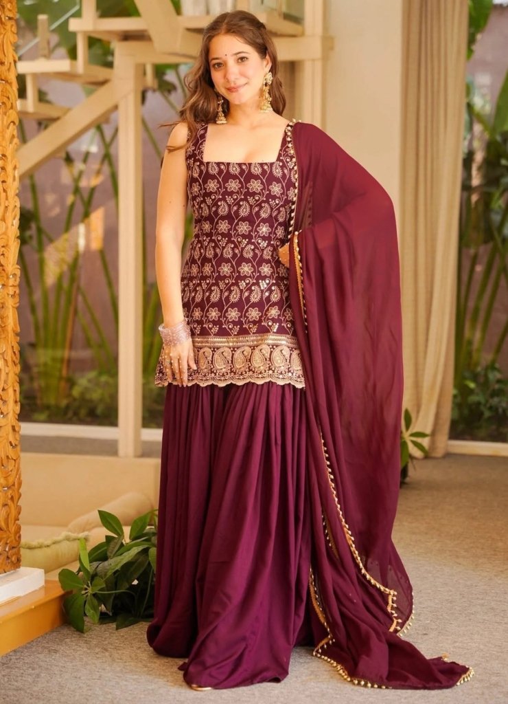 Green & maroon mango kurta set