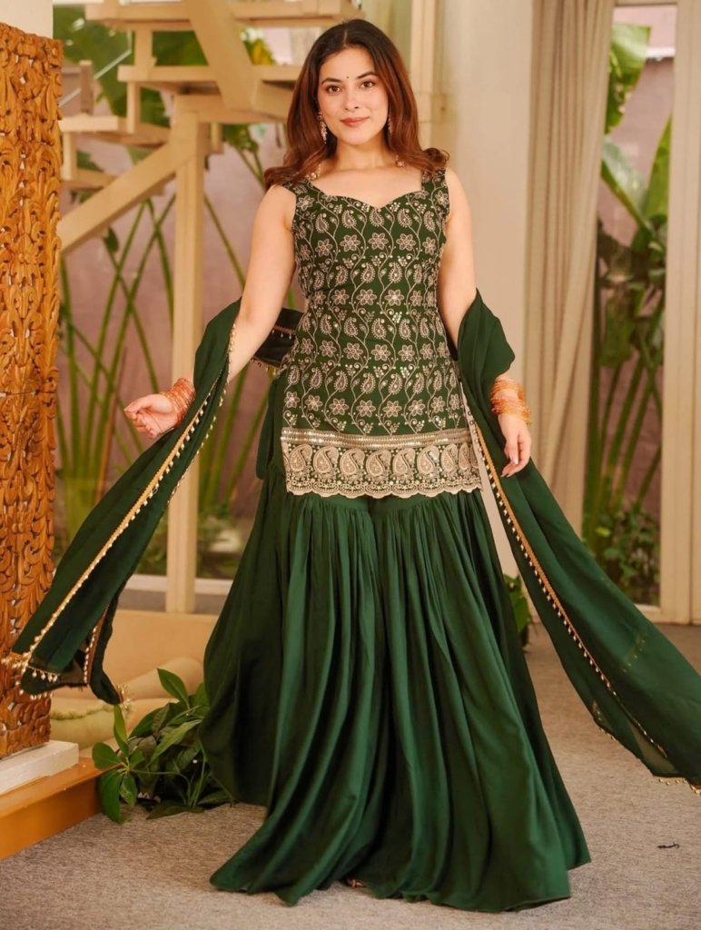 Green & maroon mango kurta set