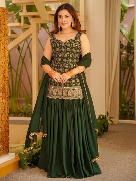 Green & maroon mango kurta set