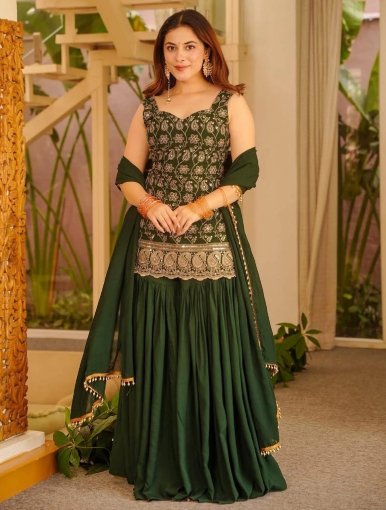 Green & maroon mango kurta set