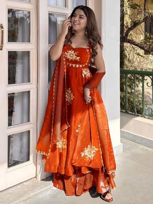 Anarkali Gown with Sequence Embroidery Sleeveless Maroon Silk – view 7