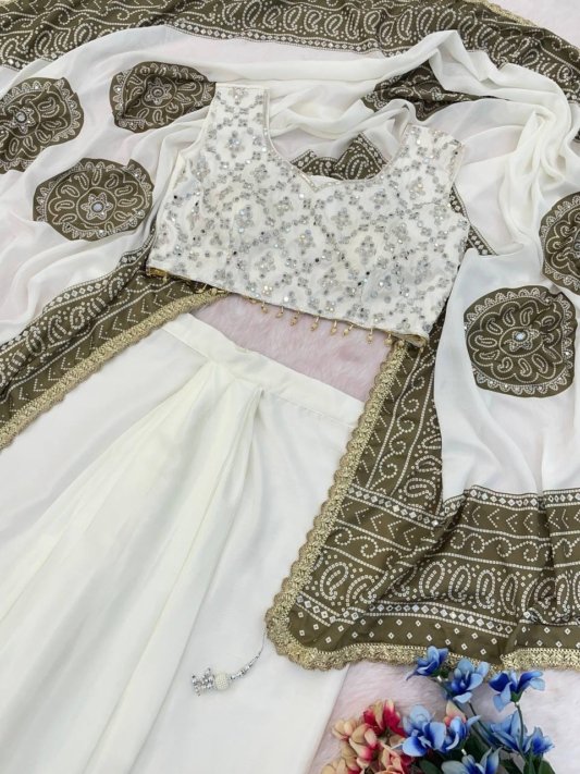 Designer Green & White Embroidered Draped Saree with Blouse – view 6