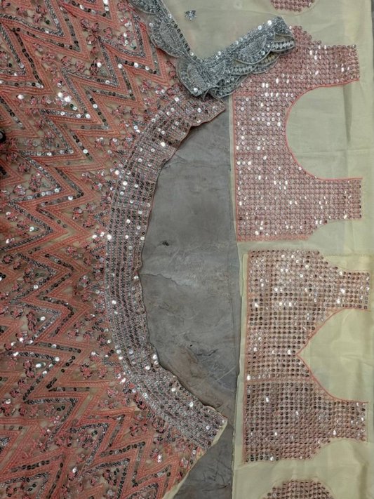 Blush Pink Geometric Mirror Work Premium Designer Lehenga Choli – view 10