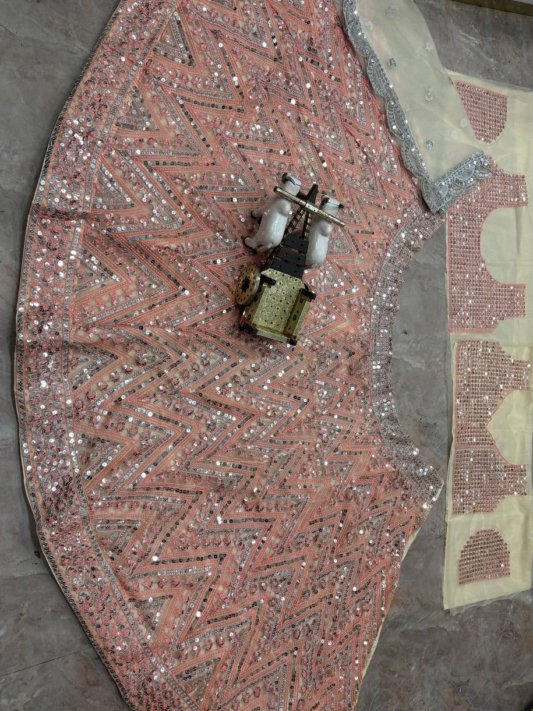 Blush Pink Geometric Mirror Work Premium Designer Lehenga Choli – view 8