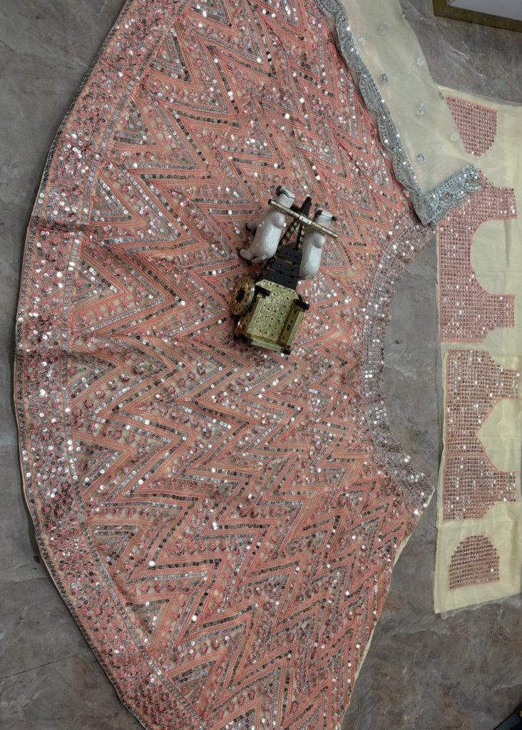 Blush Pink Geometric Mirror Work Premium Designer Lehenga Choli