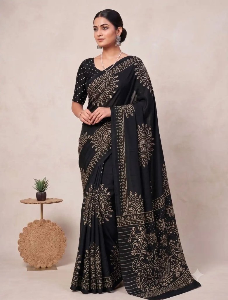 Festival Special Black Real Mirror Work Trending Saree