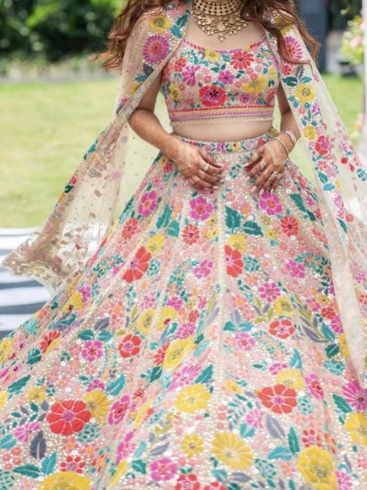 Wedding Wear Heavy Multi Color Georgette Thread Work Lehenga Choli – view 7