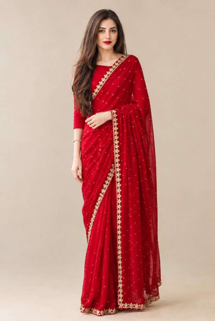 Graceful Red Silk Saree With Heavy Beads And Sequence Work For Party Wear