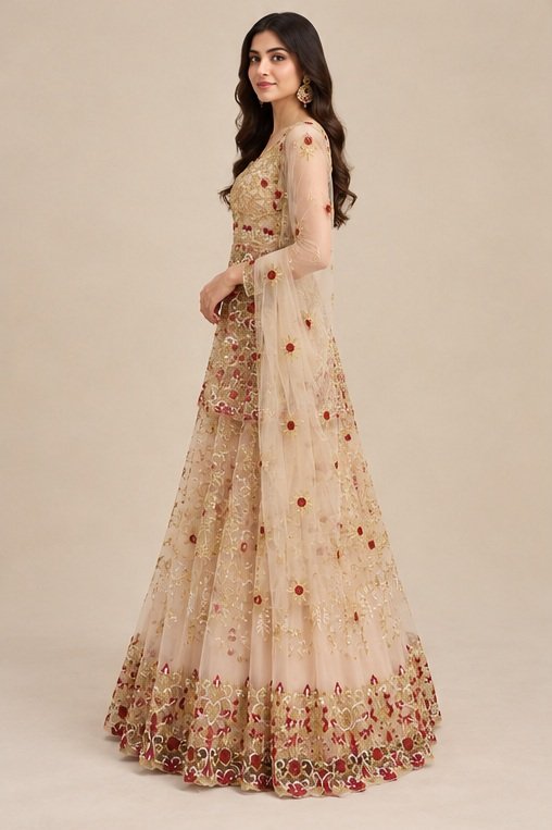 Peach Orange Net Embroidery Designer Wedding Wear Exclusive Lehenga Collection