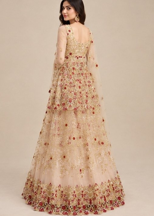 Peach Orange Net Embroidery Designer Wedding Wear Exclusive Lehenga Collection