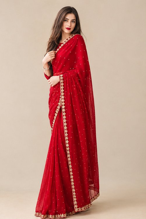 Graceful Red Silk Saree With Heavy Beads And Sequence Work For Party Wear