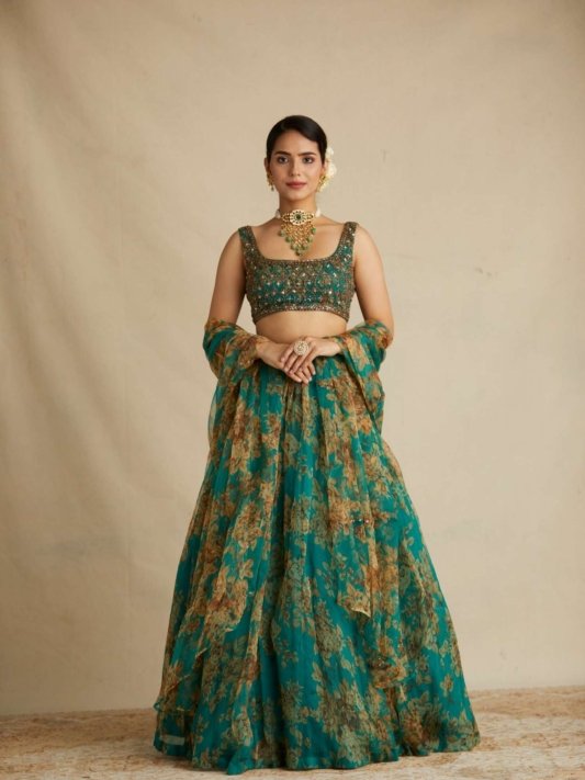 Gorgeous Green Organza Wedding Wear Lehenga Choli – view 6