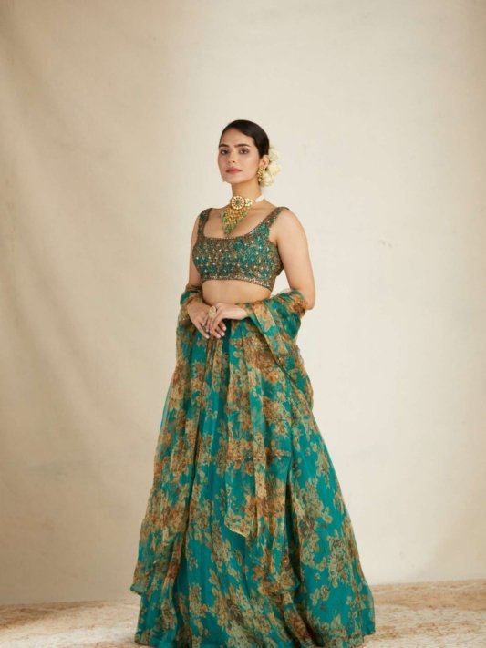 Gorgeous Green Organza Wedding Wear Lehenga Choli