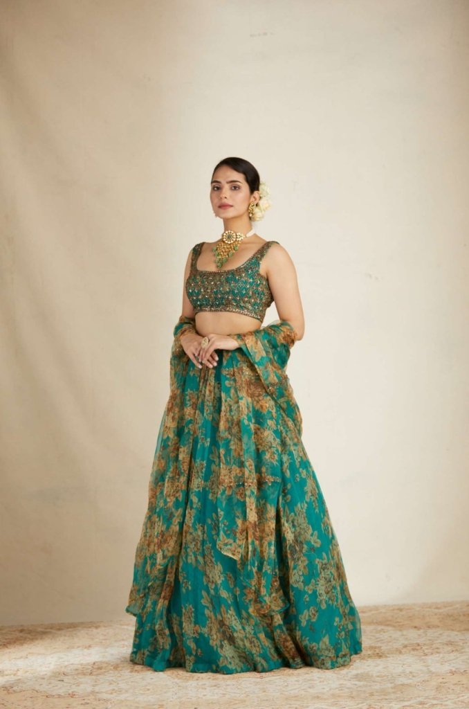 Gorgeous Green Organza Wedding Wear Lehenga Choli