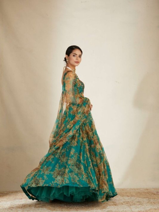 Gorgeous Green Organza Wedding Wear Lehenga Choli