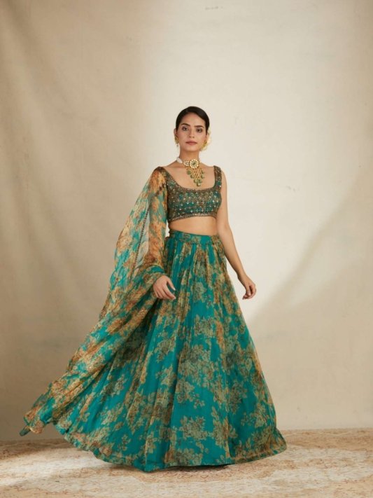 Gorgeous Green Organza Wedding Wear Lehenga Choli
